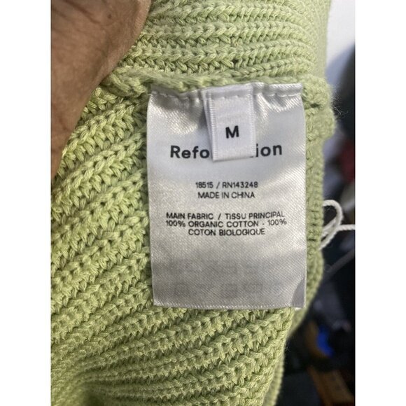 Reformation Womens Sami Cropped Sweater Pullover Green Organic Cotton Sz Medium - Picture 6 of 8
